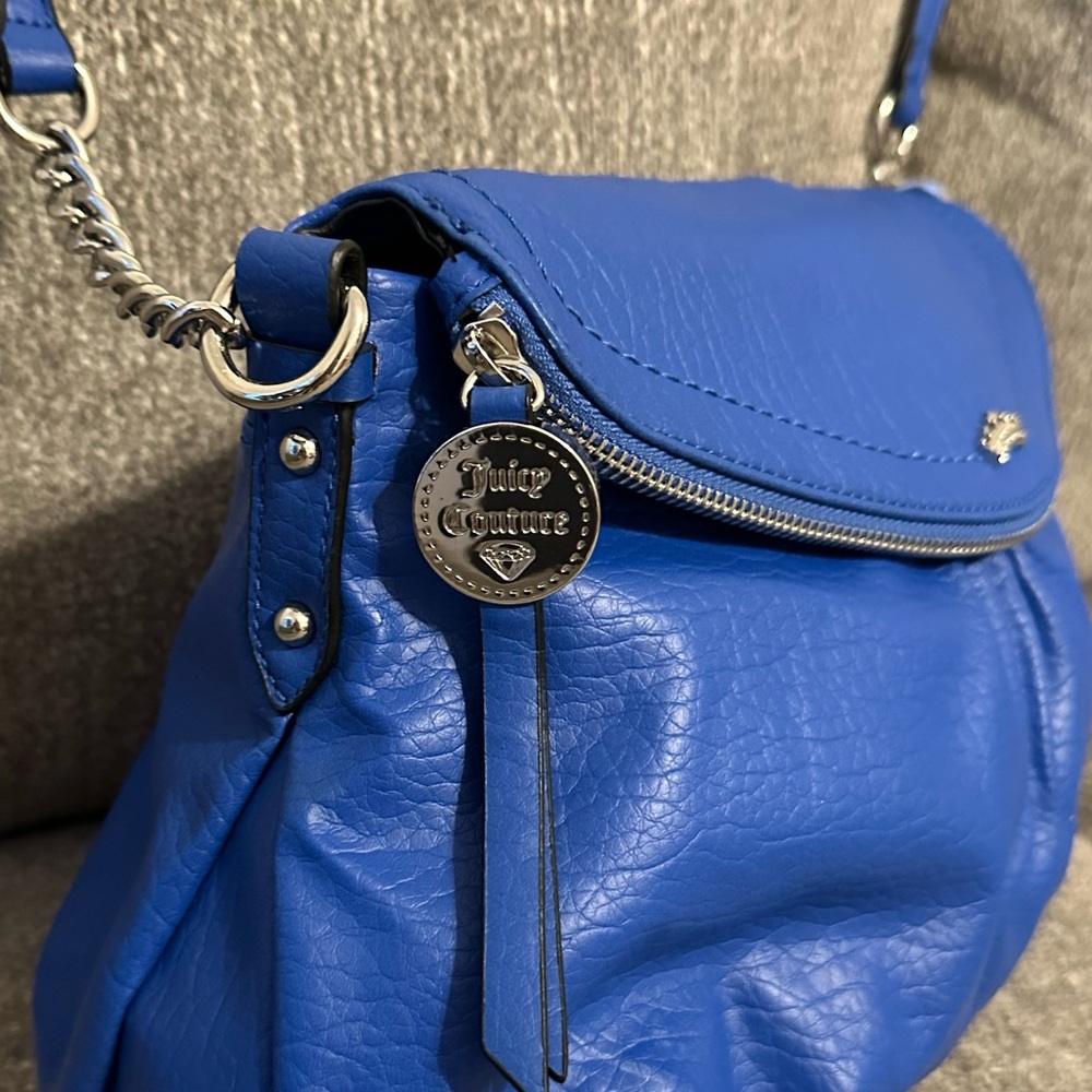 Juicy Couture Cobalt Blue Crossbody - Fold Over Faux Leather Handbag - Picture 8 of 12